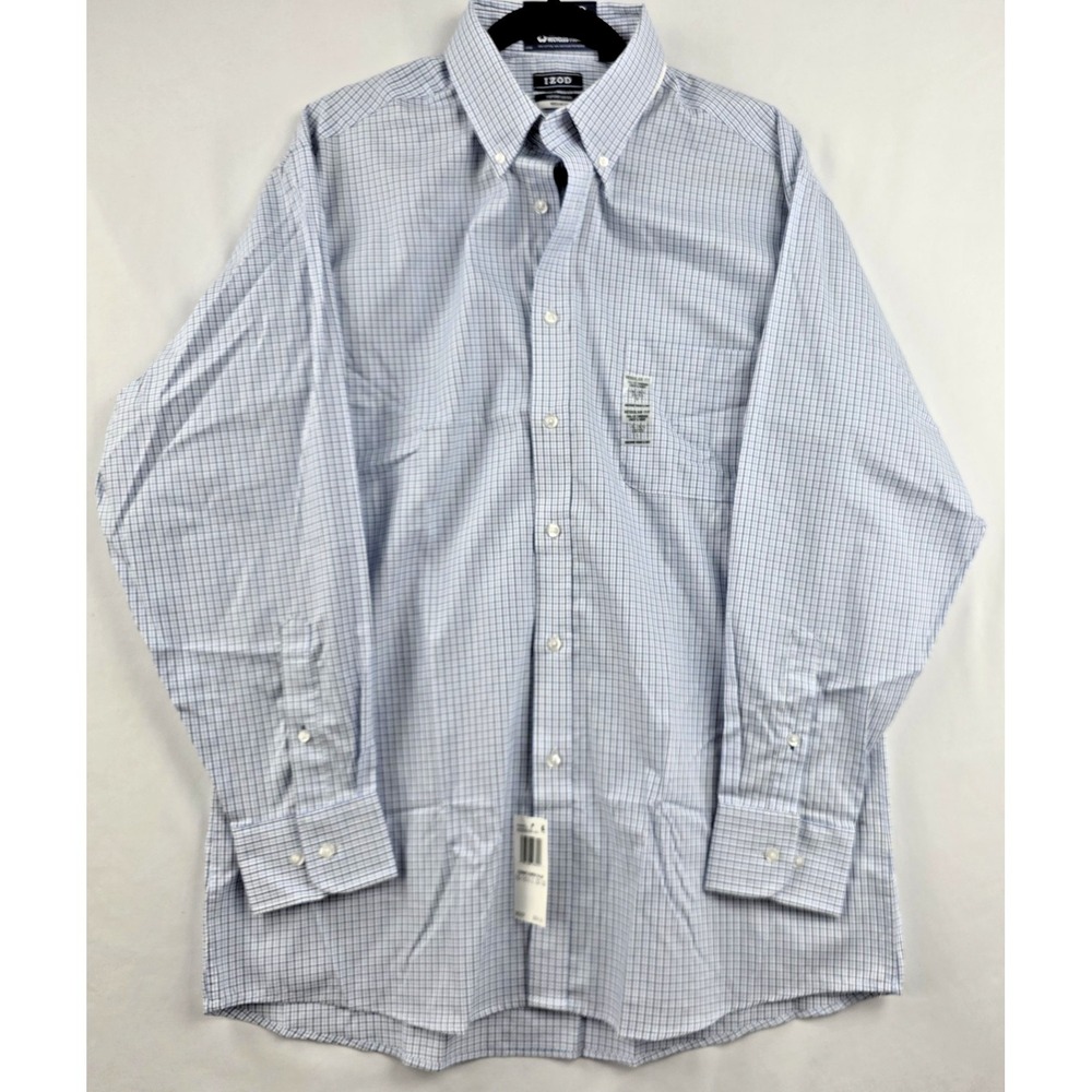 IZOD Pinpoint Oxford Shirt Mens Large 16-16.5 32/33 Cornflower Blue NWT Stretch